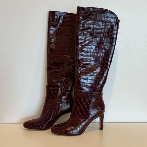 Sam Edelman - Wide Calf Red Croc-Embossed Knee-High Boots - Picture 2 of 7